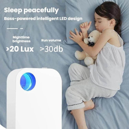 GL-130 Home Wall-Mounted Air Purifier With LED Light showing quiet night use by sleeping child with soft LED glow