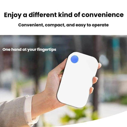 GL-130 Home Wall-Mounted Air Purifier With LED Light shown handheld remote-like compact unit with blue LED button for one-handed control