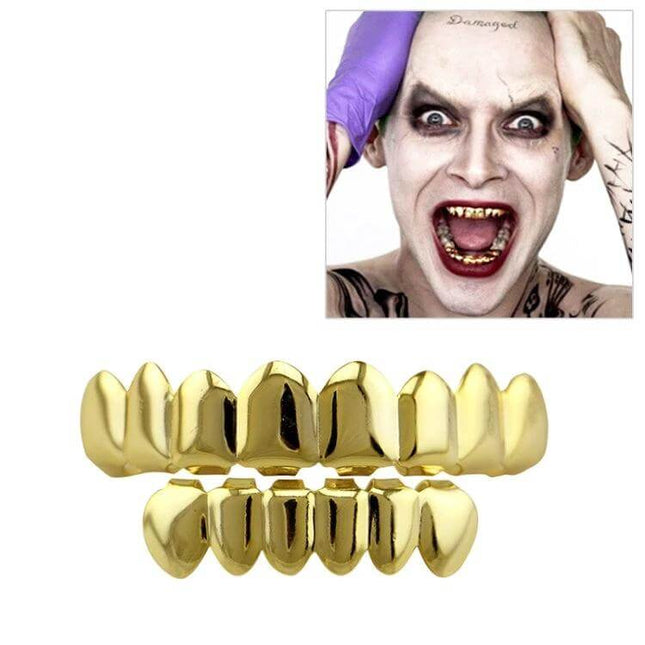 Gold Tooth Set With Real Gold Plating For Hip Hop And Cosplay — unisex decorative gold-plated teeth for cosplay, hip hop, Halloween and stage looks