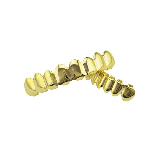 Gold Tooth Set With Real Gold Plating For Hip Hop And Cosplay - copper base decorative shiny grillz for cosplay, hip hop, Halloween looks