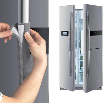 Refrigerator Handle Covers Antislip For Fingerprint Free Kitchen gold velvet sleeve on stainless steel fridge handle, washable protective cover