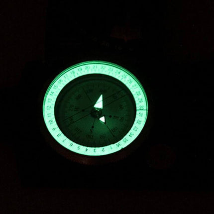 GoldGood Pocket Prismatic Compass For Outdoor Navigation With Luminous Display glowing green dial in dark, compact metal housing for hikers and campers