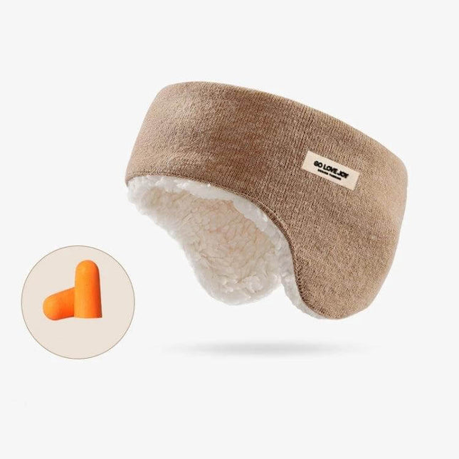 Golovejoy Beige Winter Warm Earmuffs Set With Earplugs And Sleep Mask soft fleece earmuffs and orange earplugs for travel and sleep
