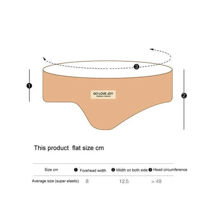 Golovejoy Beige Winter Warm Earmuffs Set With Earplugs And Sleep Mask product diagram showing flat size dimensions, forehead width 8cm, side width 12.5cm, head circumference >49cm