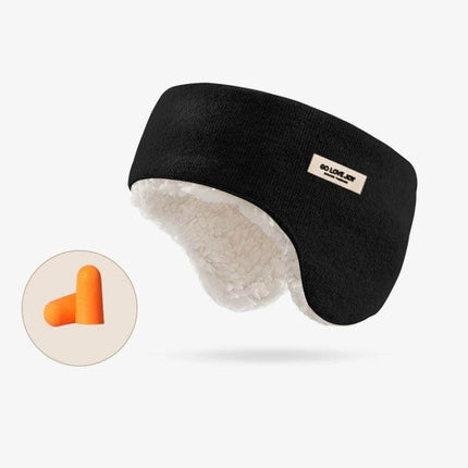 Golovejoy Beige Winter Warm Earmuffs Set With Earplugs And Sleep Mask - beige fleece-lined earmuffs, sleep mask set with orange earplugs