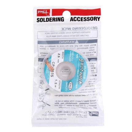 Goot Desoldering Wick 2.5mm Width, 1.5m Length For Repairs – PCB desoldering braid for IC pins, connectors and small pads