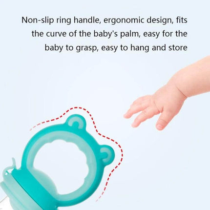 Baby Fruit And Veggie Bite Bag Green For Easy Self Feeding with non-slip ring handle and ergonomic silicone grip for baby self-feeding