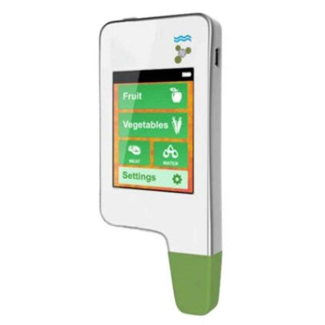 Greentest Food Safety Detector For Nitrate Residues In Produce handheld device showing fruit and vegetables test options on color display