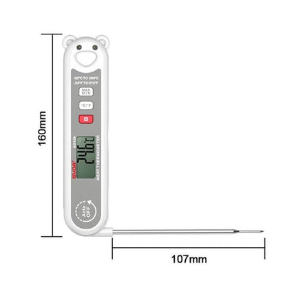 GVDA Foldable Digital Thermometer For Food Pocket Sized - white foldable probe thermometer with 160mm body and 107mm probe, LCD display for grilling and baking