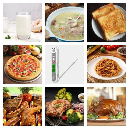 GVDA Foldable Digital Thermometer For Food Pocket Sized digital probe thermometer with LCD beside pizza, soup, toast, steak and roast (compact food thermometer)
