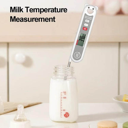 GVDA Foldable Digital Thermometer For Food Pocket Sized measuring milk temperature in a baby bottle with digital display