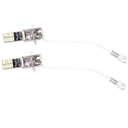 H3 Car Clearance Lights White LED For Exterior Use - pair of compact LED bulbs with wiring for license plate fog and clearance lighting