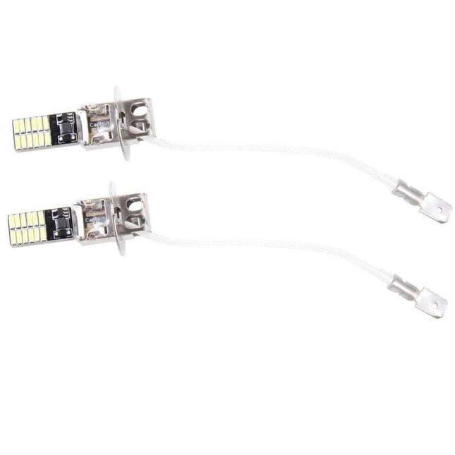 H3 Car Clearance Lights White LED For Exterior Use - pair of compact LED bulbs with wiring for license plate fog and clearance lighting