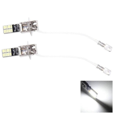 H3 Car Clearance Lights White LED For Exterior Use - pair of compact LED clearance bulbs with wires for license plate fog and exterior signaling