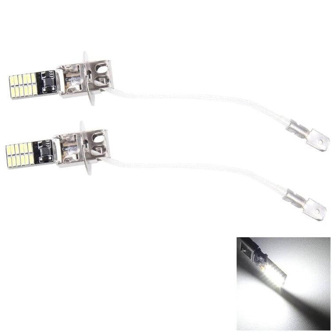 H3 Car Clearance Lights White LED For Exterior Use - pair of compact LED clearance bulbs with wires for license plate fog and exterior signaling