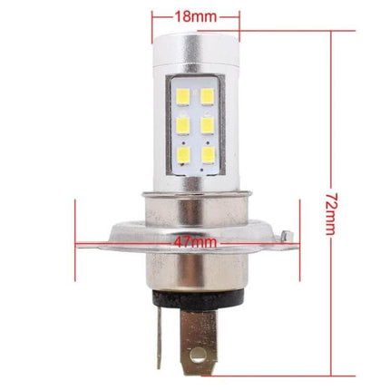 H4 Car Headlight Bulb, 21 LED, Bright White Light For All Cars - silver 21-LED H4 plug-and-play bulb with dimensions 18mm x 72mm x 47mm