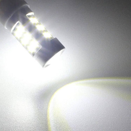 H4 Car Headlight Bulb, 21 LED, Bright White Light For All Cars - illuminated LED H4 bulb showing bright white beam and plug-and-play design