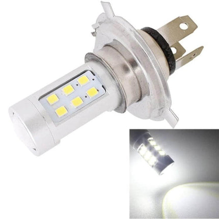 H4 Car Headlight Bulb, 21 LED, Bright White Light For All Cars - plug-and-play LED replacement showing bulb and beam