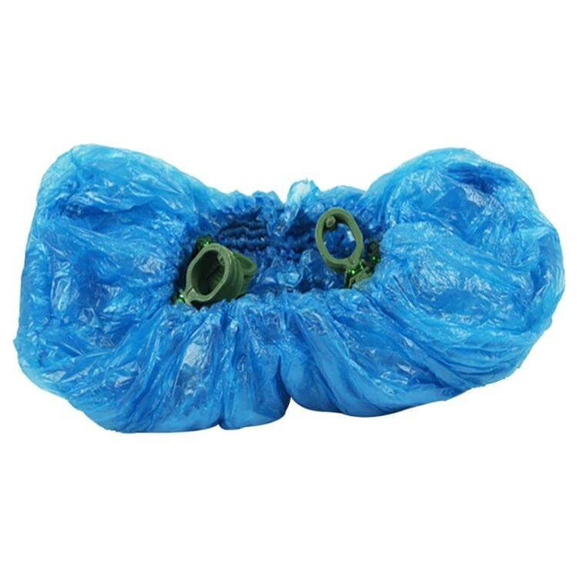 100 Piece Pack of Disposable T-Shaped Shoe Covers for Household Use - blue elastic ankle disposable shoe covers protecting floors