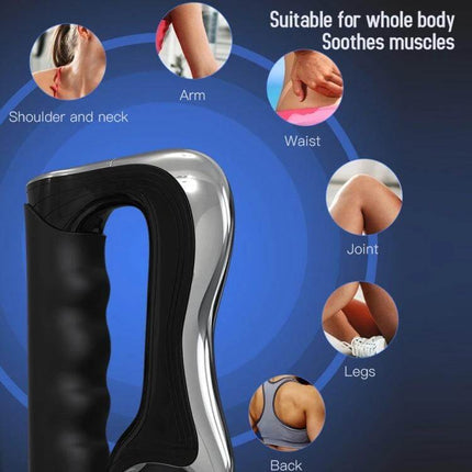 Electric Neck Massager With Vibration For Neck Muscles ergonomic handheld device shown with uses for shoulder, arm, waist, joint, legs and back