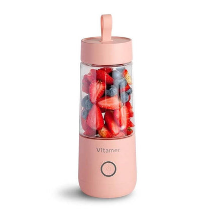 USB Mini Portable Juicer Cup 350ml For Smoothies On The Go - pink portable blender filled with strawberries and blueberries