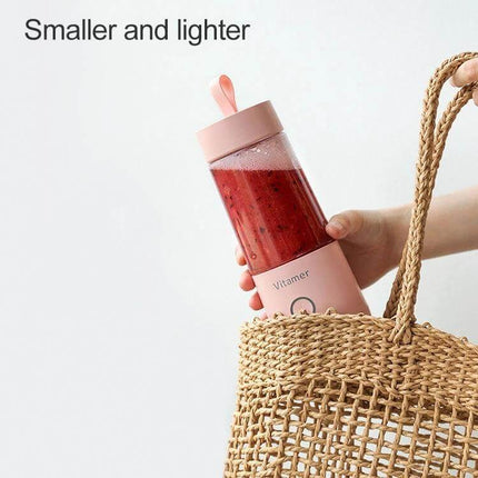 USB Mini Portable Juicer Cup 350ml For Smoothies On The Go - pink travel blender in tote, 350ml portable smoothie maker, USB rechargeable