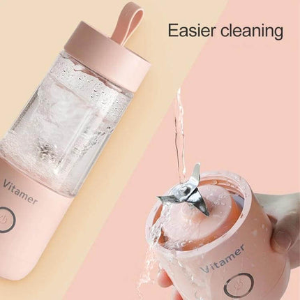 USB Mini Portable Juicer Cup 350ml For Smoothies On The Go - pink portable blender being rinsed for easier cleaning, 350ml USB rechargeable