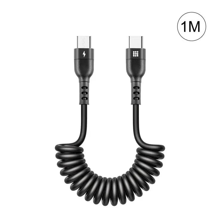 HAWEEL 1m 5A USB-C Retractable Coiled Fast Charging Cable