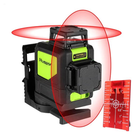 Red Beam 360 Degree Laser Level for Wall and Floor Alignment projecting red horizontal and vertical lines for precise wall and floor alignment