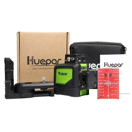 Red Beam 360 Degree Laser Level for Wall and Floor Alignment shown with carrying case, target card, and mounting bracket for home projects