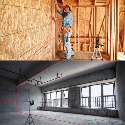 Red Beam 360 Degree Laser Level for Wall and Floor Alignment projecting red lines for precise wall and floor installation
