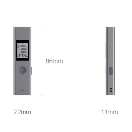 Xiaomi Youpin Portable Laser Distance Measurer with 40m Range compact 86mm x 22mm x 11mm device front and side view