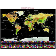 Mapa del mundo para raspar con banderas nacionales, material de oficina para enseñanza escolar, tamaño: 82,6 x 59,5 cm