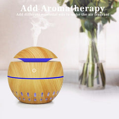 Sky Blue Wood Grain Aromatherapy Humidifier with Remote Control and Seven Color LED Light