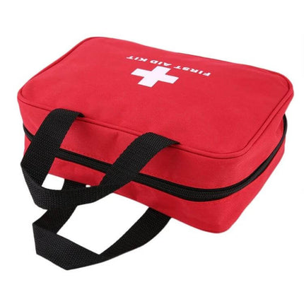 Emergency Supplies Kit for Home and Outdoors - Red red canvas first aid bag with zipper handles and white cross for travel home and outdoor use