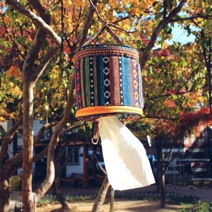 Ethnic Style Cloth Tissue Case 14.5 x 13 cm For Camping And Home Use - hanging ethnic patterned polyester tissue holder in outdoor park