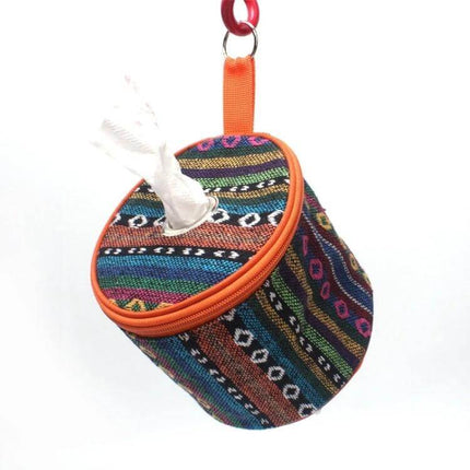 Ethnic Style Cloth Tissue Case 14.5 x 13 cm For Camping And Home Use hanging ethnic-pattern polyester tissue pouch with zipper and ring