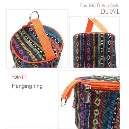 Ethnic Style Cloth Tissue Case 14.5 x 13 cm For Camping And Home Use - colorful fair isle pattern hanging ring and zipper pouch