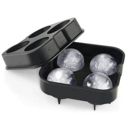 Ball Shape Silicone Ice Cube Mold, 4-Grid for Round Ice Cubes - black 4-grid food-grade silicone spherical ice tray with four clear ice balls