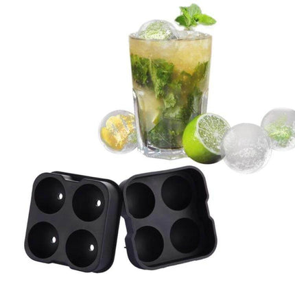Ball Shape Silicone Ice Cube Mold, 4-Grid for Round Ice Cubes - food-grade flexible 4-grid silicone tray with round ice for cocktails and whiskey