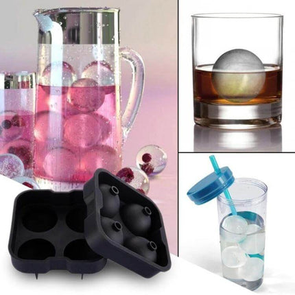 Ball Shape Silicone Ice Cube Mold, 4-Grid for Round Ice Cubes - food-grade silicone mold making 4 large spherical ice balls for cocktails, whiskey, drinks