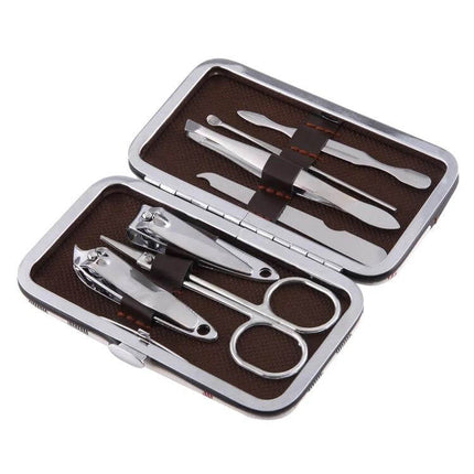7 In 1 Nail Care Clipper Set With Leather Pouch For At Home Grooming - compact travel manicure kit with clippers, scissors, tweezers and tools