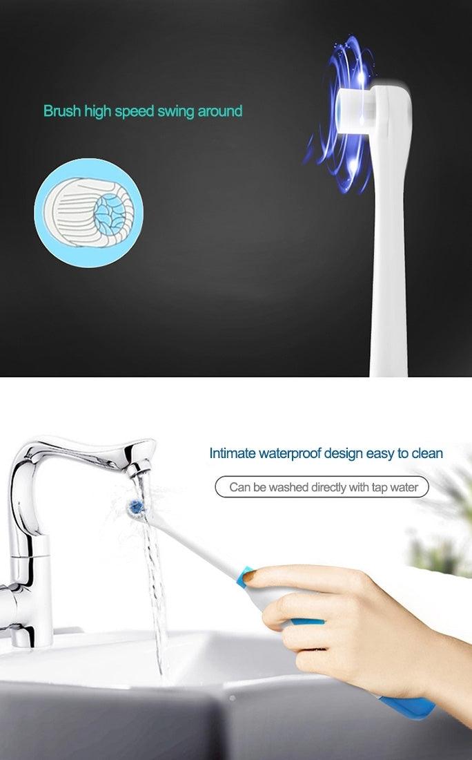 Dual-Action Waterproof Electric Toothbrush Set with 4 Replacement Heads & Charging Base, 8500 RPM