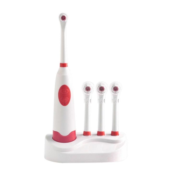 Dual-Action Waterproof Electric Toothbrush Set with 4 Replacement Heads & Charging Base, 8500 RPM Red