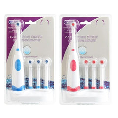 Dual-Action Waterproof Electric Toothbrush Set with 4 Replacement Heads & Charging Base, 8500 RPM