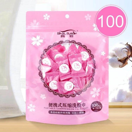 Candy Style Portable Disposable Cotton Towel 22x20cm For Daily Use - pink resealable pack of 100 water-activated compressed face towels