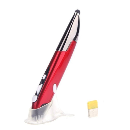 Ergonomic Pen-Style Handheld Wireless Mouse for Daily Computing - red pen-style wireless mouse with USB receiver on stand