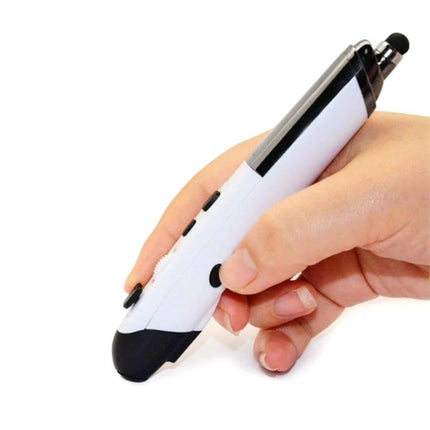 Pen-Style Wireless Handheld Mouse for Presentations and Meetings in hand showing buttons and stylus, wireless presenter for slides and cursor control