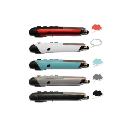 Pen-Style Wireless Handheld Mouse for Presentations and Meetings showing five color variants (red, white, teal, silver, black) in pen-style design