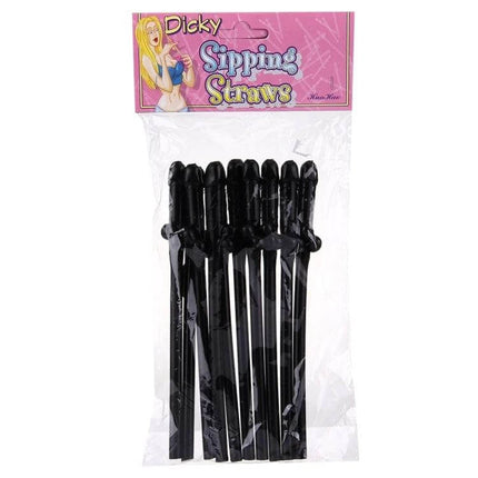 Dicky Sipping Straw for Parties, Black, 19cm, Fun Party Accessory - pack of black novelty penis-shaped sipping straws for bachelorette parties